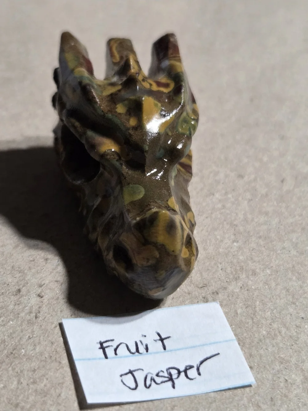 Detailed Fruit Jasper Crystal Carved Dragon Head Stone Sculpture Decor
